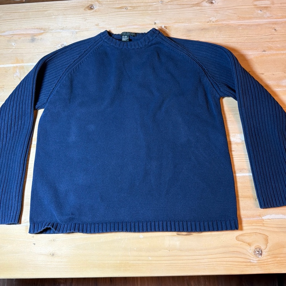 Royal Robbins Mens Navy Blue 100% Cotton Ribbed Raglan Crew Neck Sweater Large‎